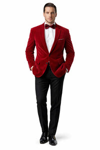 Men's Two Button Classic Velvet Blazer In Red