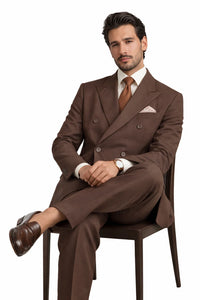 Pleated Suit - Mens Suits With Pleated Pant -  Regular Fit Suit - Brown Suit