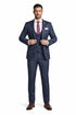 Men’s Navy Blue Plaid Slim Fit 3-Piece Suit – Two Button Vintage Style with Vest