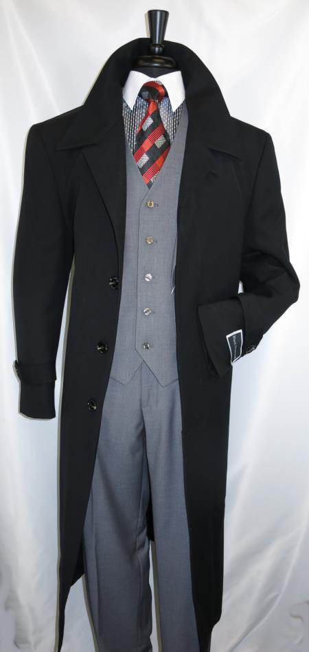 Mens Duster Coat - Duster Overcoat - "Jet Black" Coat