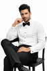 Men's Regular Fit Point Collar Half-Inch Pleat White Tuxedo Shirt & Bowtie Set