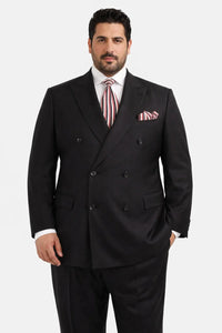 Mens Classic Wool Double Breasted Suit in Black