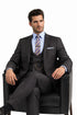 Men’s Two Button Vintage Style Slim Fit Vested Plaid Black Suit