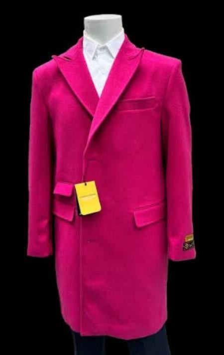 Mens Hot Pink Fashion Overcoat - Hot Pink Carcoat Mohair Coats