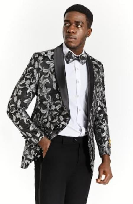 Big And Tall Suit For Men - Jacket + Pants + Bowtie + Pants - Black and White Suit Brush Jackets