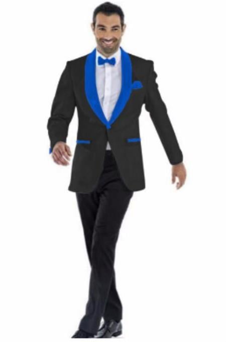 Mens Prom Blazer - Black ~ Royal Blue Blazer For Homecoming