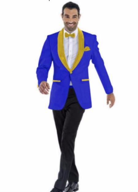 Mens Prom Blazer - Dark Royal ~ Gold Blazer For Homecoming