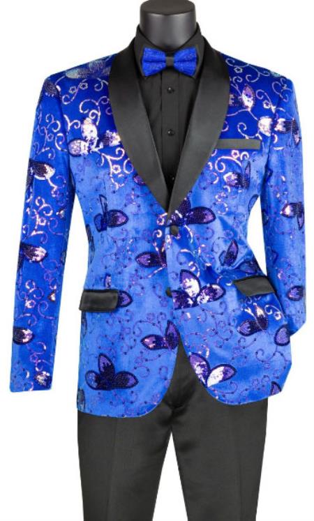 Mens Blazer - Paisley Sport Coat - Royal Prom Tuxedo Dinner Jacket Blazer