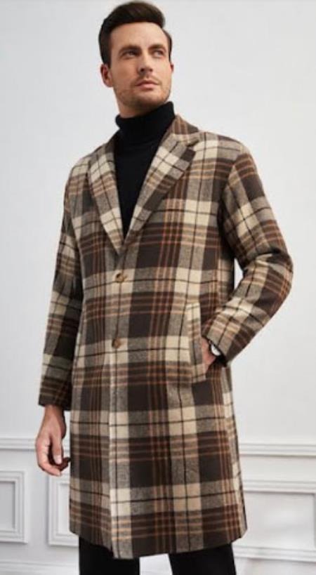 Mens Plaid Overcoat - Houndstooth Checker Pattern Topcoat - Multi-color Oversized Coats