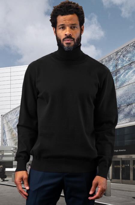 Mens Sweater Black And Cashmere Fabric