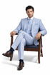 Mens 2 Button Vested Summer Seersucker Blue Suit