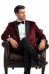 Men's Two Button Peak Lapel Velvet Wedding & Prom Tuxedo Jacket In Burgundy