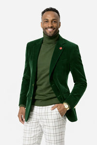 Mens Two Button Modern Fit Velvet Blazer in Hunter Green