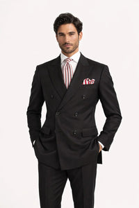 Mens Classic Wool Double Breasted Suit in Black