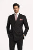 Mens Classic Wool Double Breasted Suit in Black