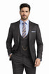 Men’s Two Button Vintage Style Slim Fit Vested Plaid Black Suit