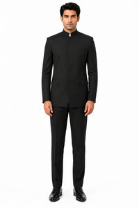 Apollo King Black Mandarin Collar Suit