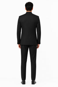 Apollo King Black Mandarin Collar Suit