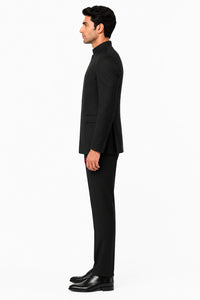 Apollo King Black Mandarin Collar Suit