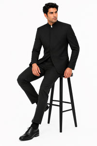 Apollo King Black Mandarin Collar Suit