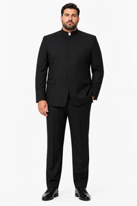 Apollo King Black Mandarin Collar Suit