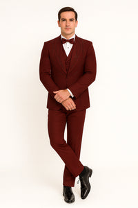 Men’s Burgundy Italian Wool 3-Piece Modern Formal Tuxedo