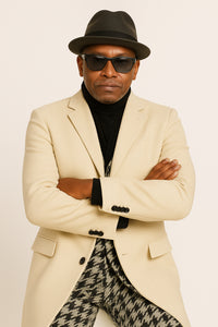 Ivory Overcoat Carmel Zhao Mens 3/4 Length Top Coat - Single Breasted Carcoat