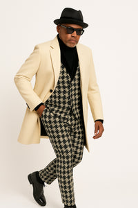 Ivory Overcoat Carmel Zhao Mens 3/4 Length Top Coat - Single Breasted Carcoat