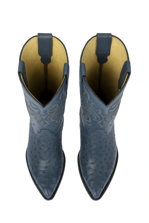 J Toe Cowboy Boots - J Toe Western Boots - Los Altos Boots - Mens Dress Cowboy Boot - Low Priced Blue Ostrich Cowboy Boots J-Toe - in Blue