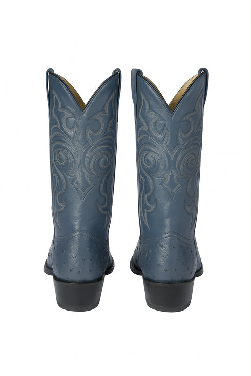 J Toe Cowboy Boots - J Toe Western Boots - Los Altos Boots - Mens Dress Cowboy Boot - Low Priced Blue Ostrich Cowboy Boots J-Toe - in Blue