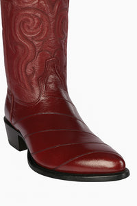 J Toe Cowboy Boots - J Toe Western Boots - Los Altos Boots - Mens Dress Cowboy Boot - Low Priced Burgundy Eel Cowboy Boots J-Toe- in  Burgundy