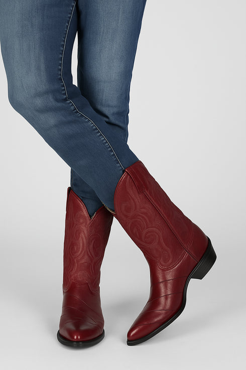 J Toe Cowboy Boots - J Toe Western Boots - Los Altos Boots - Mens Dress Cowboy Boot - Low Priced Burgundy Eel Cowboy Boots J-Toe- in  Burgundy