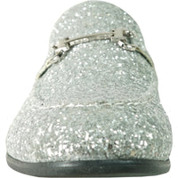 Bravo Mens Modern Glitter Sequin Prom Tuxedo Buckle Loafer in Silver Grey - Men's Dress Shoes