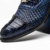 Marco Di Milano John Navy Shoes Exotic Caiman Crocodile / Woven Leather Dress Oxfords