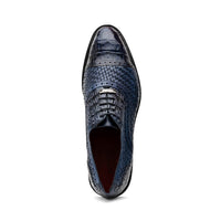 Marco Di Milano John Navy Shoes Exotic Caiman Crocodile / Woven Leather Dress Oxfords