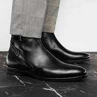 Zelli Jodphur Black Italian Calfskin Double Buckle Strap Boot