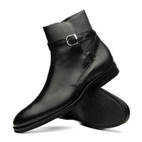 Zelli Jodphur Black Italian Calfskin Double Buckle Strap Boot