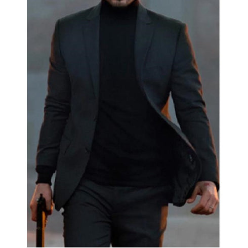 Men's John Wick Charcoal Or Black Suit Costume With Matching Turtle Neck Sweater