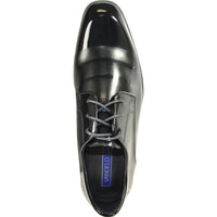 Bravo Mens Classic Patent Textured Tuxedo Oxford Lace Up Dress Shoe in Black