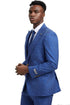 Men's Stacy Adam's One Button Vested Peak Lapel Business Suit in Navy Blue Plaid