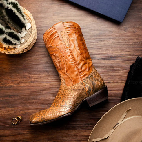 Marco Di Milano Kansas Cognac Round Toe Cowboy Boots