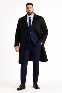 Mens Beige Trench Coat – Classic Long Overcoat with Button Front - Raincoat in Khaki Color