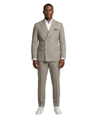 Khaki Pinstripe Double-Breasted Slim Fit 2-Piece Suit