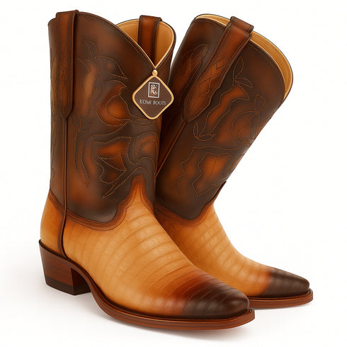 Men's King Exotic Snip Toe Caiman Belly Boots Handcrafted Burnished Oryx (494RD8215)