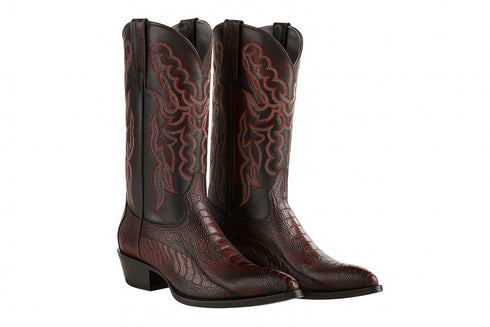Mens King Exotic Ostrich Leg Boots Black Cherry (4980518)