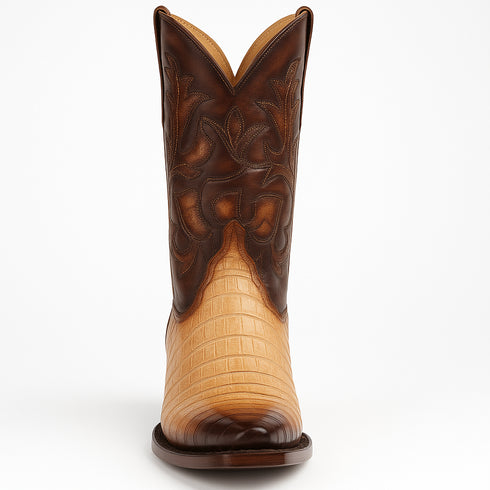 Men's King Exotic Snip Toe Caiman Belly Boots Handcrafted Burnished Oryx (494RD8215)