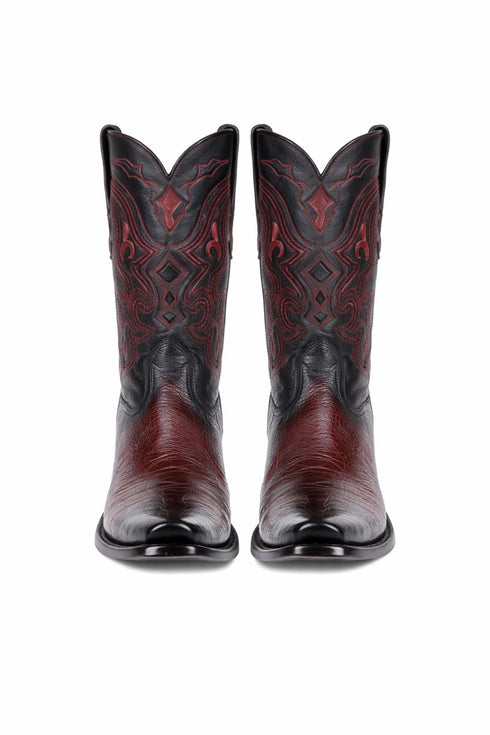King Exotic Men's Ostrich Leg Faded Burgundy Cowboy Boots - H79 Dubai Toe