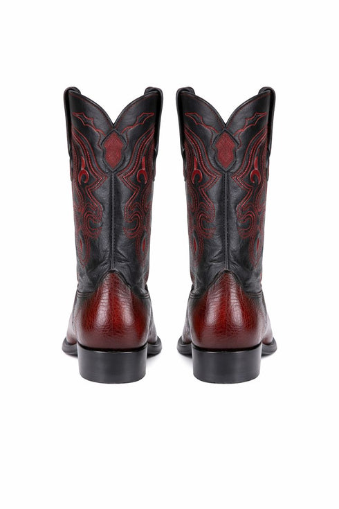 King Exotic Men's Ostrich Leg Faded Burgundy Cowboy Boots - H79 Dubai Toe