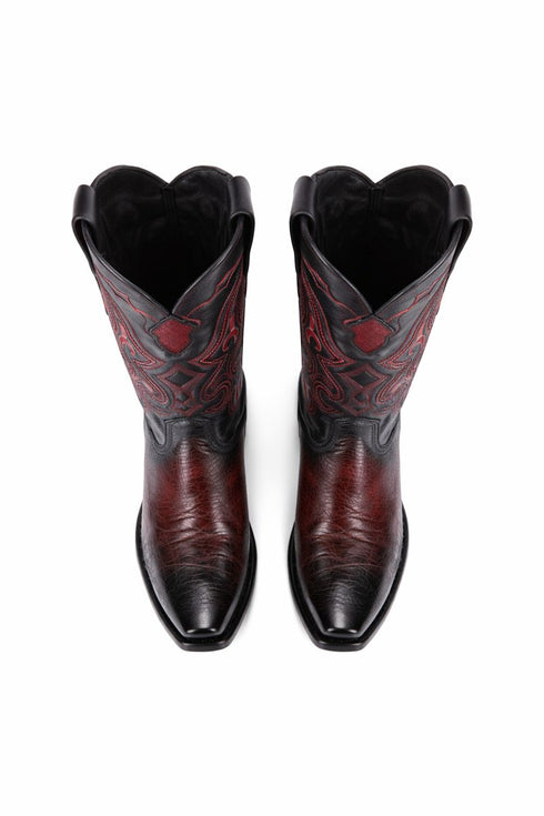 King Exotic Men's Ostrich Leg Faded Burgundy Cowboy Boots - H79 Dubai Toe
