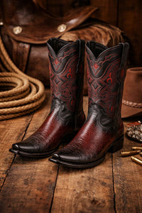 King Exotic Men's Ostrich Leg Faded Burgundy Cowboy Boots - H79 Dubai Toe